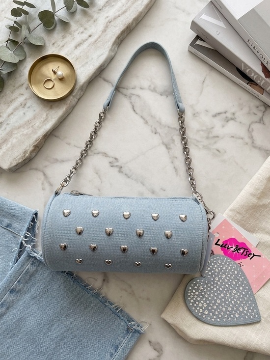 Luv Betsey Handbags - Betsey Johnson Heart Studded Barrel Chain Bag